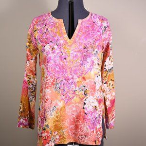 Lightweight embroidered cotton floral print tunic - Size S/M